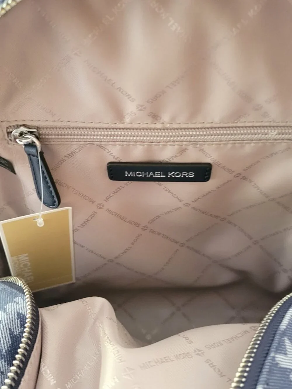 Michael Kors Rhea Medium Zip Backpack Denim MK Logo School Bag